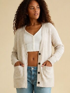 American Eagle Outfitters Cardigan XS Cream Button Front Pockets